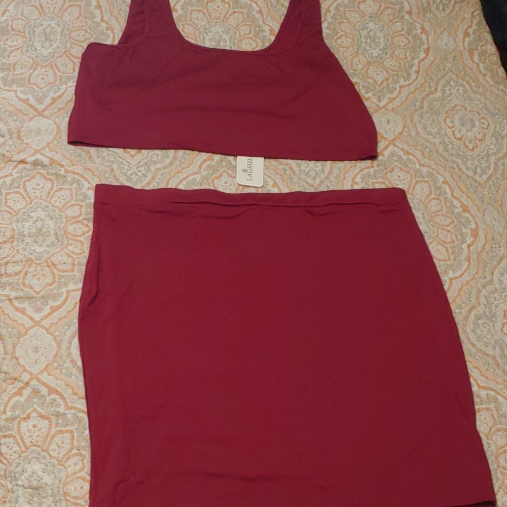 Burgundy 2 piece skirt set